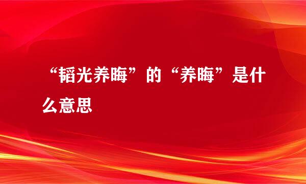 “韬光养晦”的“养晦”是什么意思