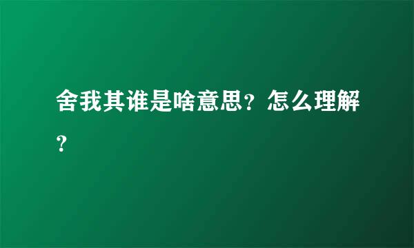 舍我其谁是啥意思？怎么理解？