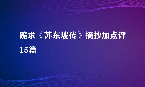 跪求《苏东坡传》摘抄加点评15篇