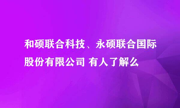 和硕联合科技、永硕联合国际股份有限公司 有人了解么