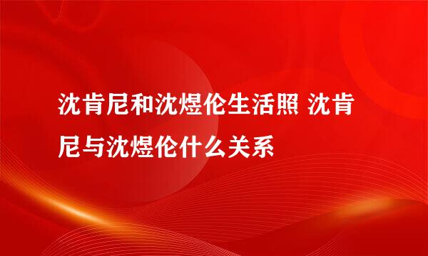 沈肯尼和沈煜伦生活照 沈肯尼与沈煜伦什么关系