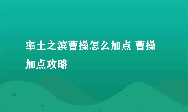 率土之滨曹操怎么加点 曹操加点攻略