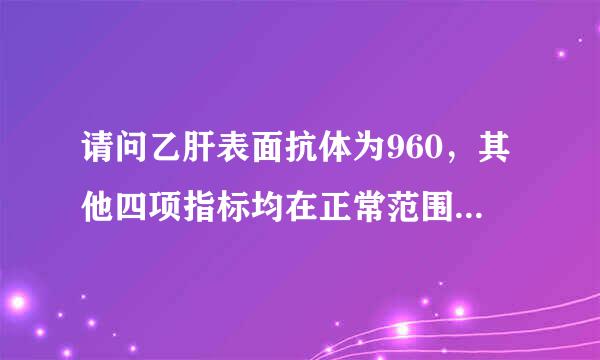 请问乙肝表面抗体为960，其他四项指标均在正常范围，说明什么问题？谢谢哦