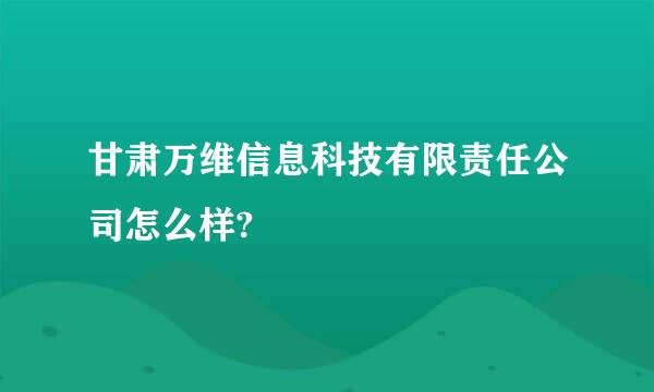 甘肃万维信息科技有限责任公司怎么样?