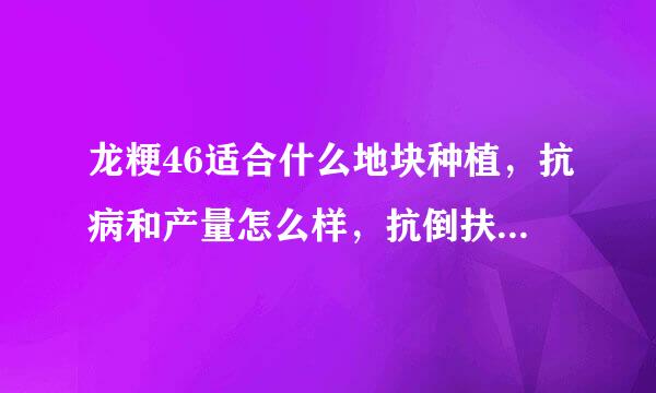 龙粳46适合什么地块种植，抗病和产量怎么样，抗倒扶吗，请各位指教