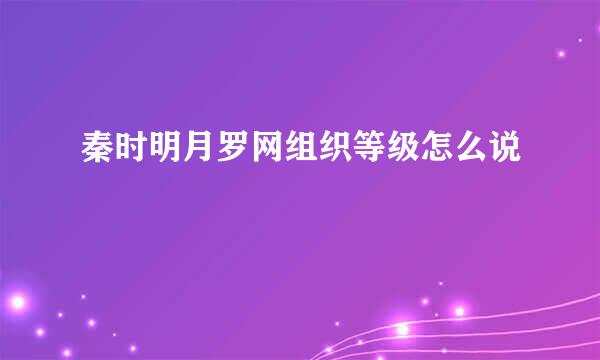 秦时明月罗网组织等级怎么说