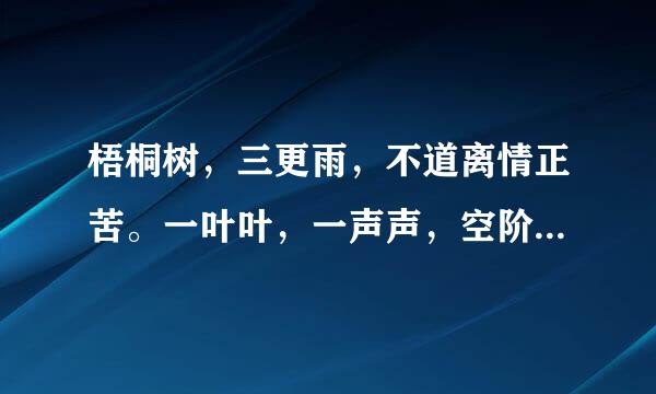 梧桐树，三更雨，不道离情正苦。一叶叶，一声声，空阶滴到明。什么意思