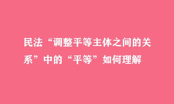 民法“调整平等主体之间的关系”中的“平等”如何理解