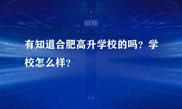 有知道合肥高升学校的吗？学校怎么样？