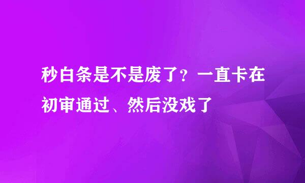 秒白条是不是废了？一直卡在初审通过、然后没戏了