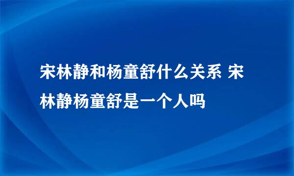 宋林静和杨童舒什么关系 宋林静杨童舒是一个人吗