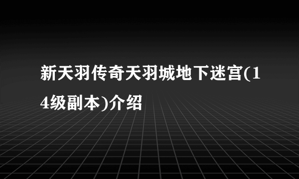 新天羽传奇天羽城地下迷宫(14级副本)介绍