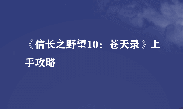 《信长之野望10：苍天录》上手攻略