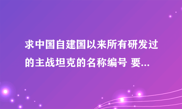 求中国自建国以来所有研发过的主战坦克的名称编号 要有WZ编号的