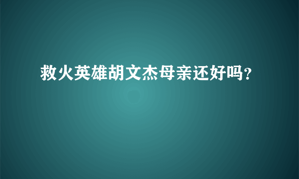 救火英雄胡文杰母亲还好吗？