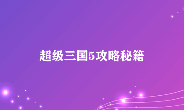 超级三国5攻略秘籍