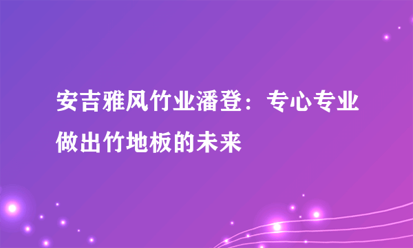 安吉雅风竹业潘登：专心专业做出竹地板的未来