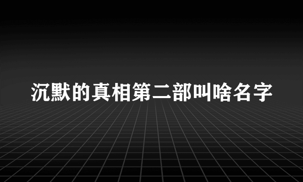 沉默的真相第二部叫啥名字