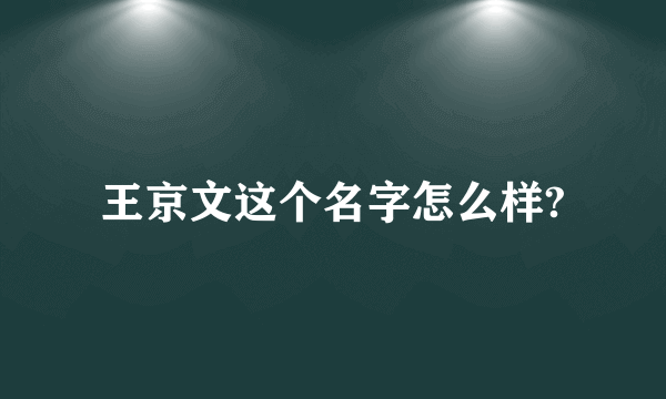 王京文这个名字怎么样?