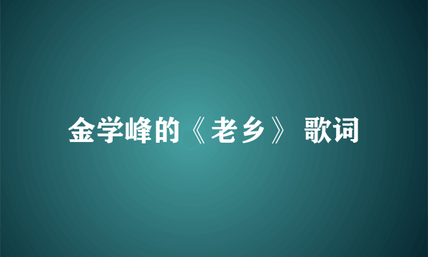 金学峰的《老乡》 歌词