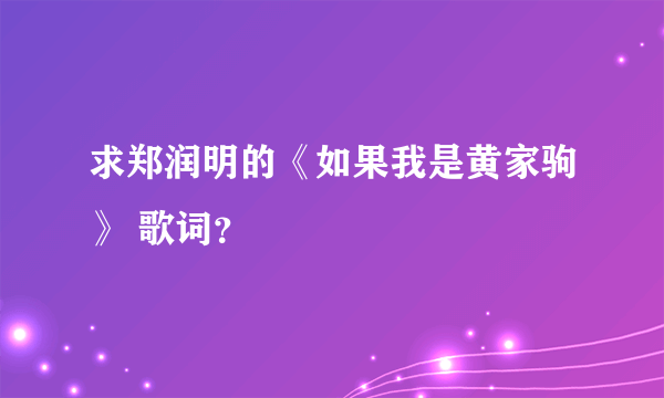 求郑润明的《如果我是黄家驹》 歌词？