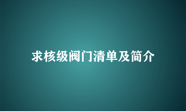 求核级阀门清单及简介