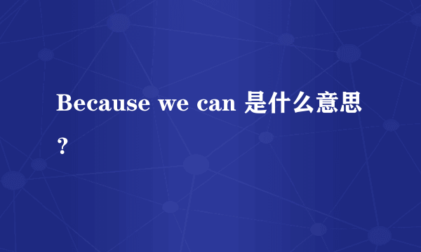 Because we can 是什么意思？