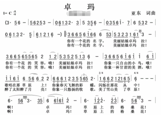 卓玛歌谱简谱