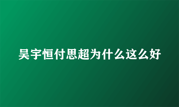 吴宇恒付思超为什么这么好