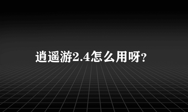 逍遥游2.4怎么用呀？