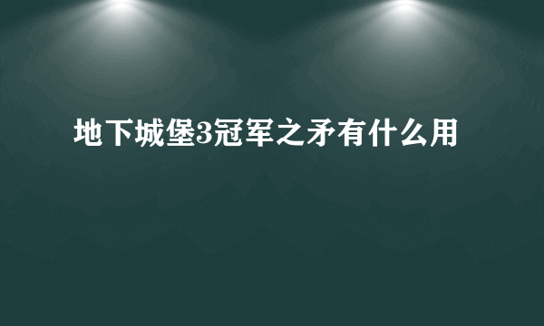 地下城堡3冠军之矛有什么用