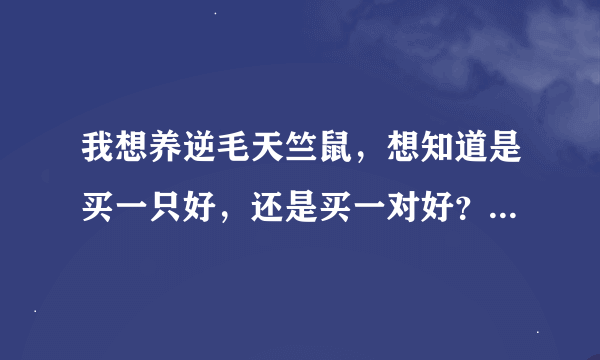 我想养逆毛天竺鼠，想知道是买一只好，还是买一对好？它跟仓鼠一样需要分笼吗？还有，这个好养吗？谢谢！