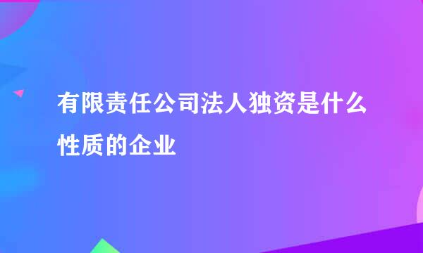 有限责任公司法人独资是什么性质的企业