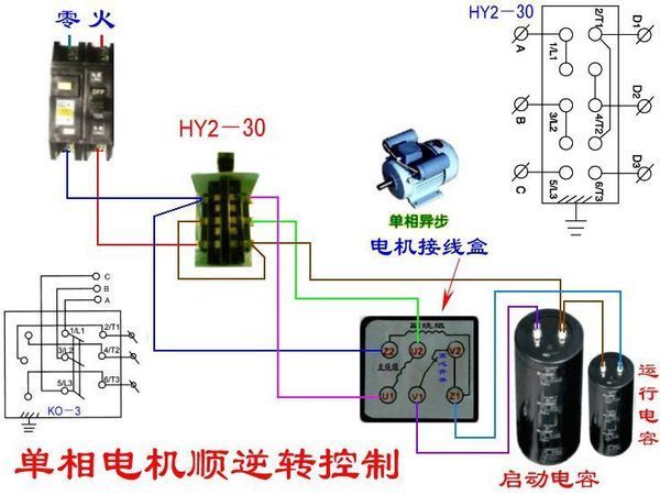 单相电来自机和倒顺开关怎么接线能够实现正反转？