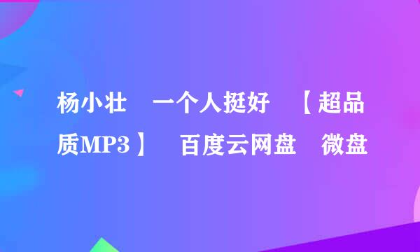 杨小壮 一个人挺好 【超品质MP3】 百度云网盘 微盘