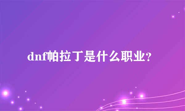 dnf帕拉丁是什么职业？