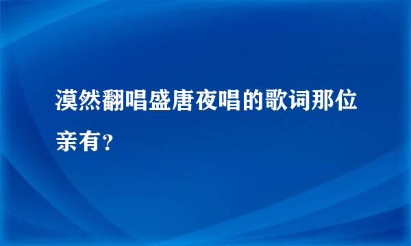 漠然翻唱盛唐夜唱的歌词那位亲有？