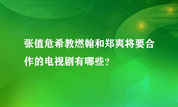 张值危希教燃翰和郑爽将要合作的电视剧有哪些？