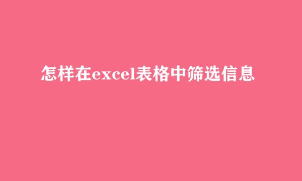 怎样在excel表格中筛选信息