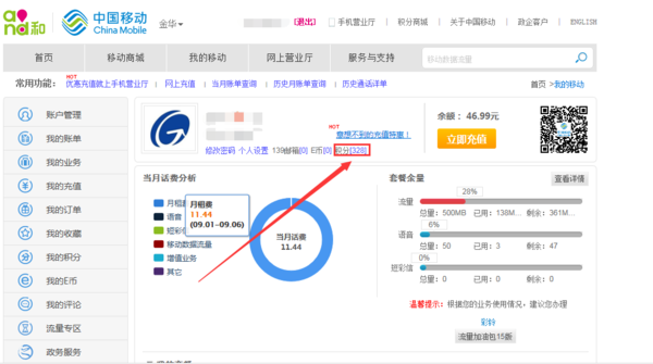 中国移动网督严但川慢攻底才艺上营业厅积分查询