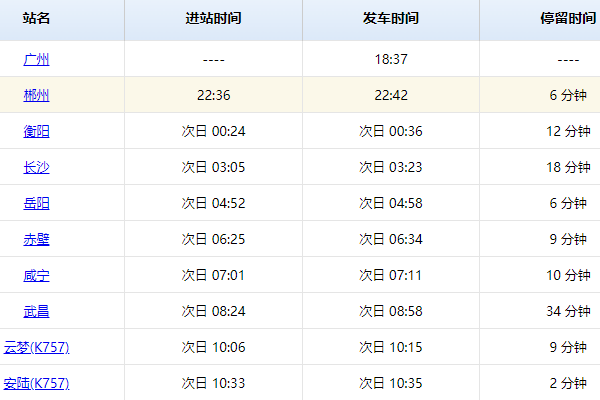 k756次列车途经站点时刻表