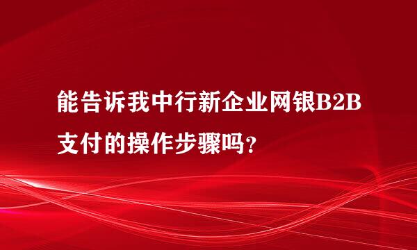 能告诉我中行新企业网银B2B支付的操作步骤吗？