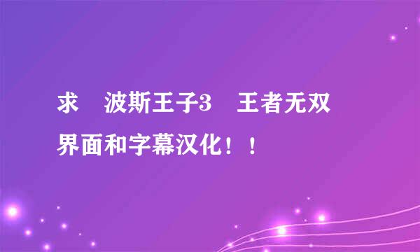 求 波斯王子3 王者无双 界面和字幕汉化！！