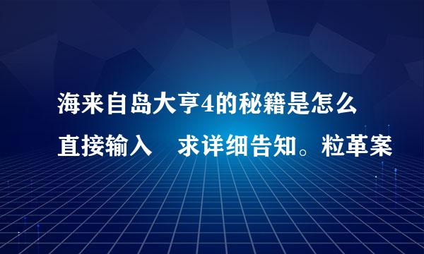 海来自岛大亨4的秘籍是怎么直接输入 求详细告知。粒革案