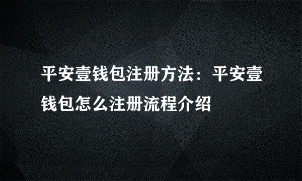 平安壹钱包注册方法：平安壹钱包怎么注册流程介绍