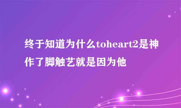 终于知道为什么toheart2是神作了脚触艺就是因为他