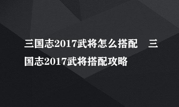 三国志2017武将怎么搭配 三国志2017武将搭配攻略