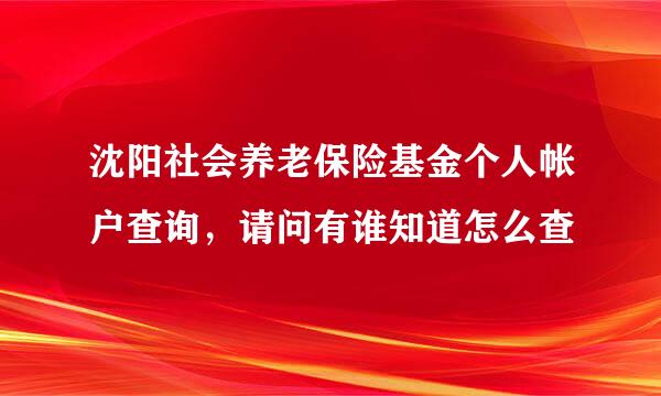 沈阳社会养老保险基金个人帐户查询，请问有谁知道怎么查