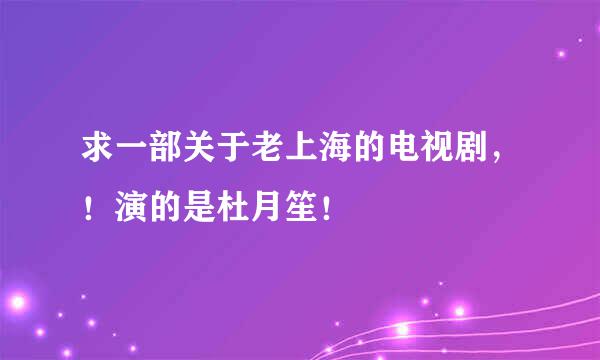 求一部关于老上海的电视剧，！演的是杜月笙！