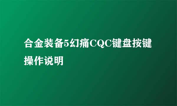 合金装备5幻痛CQC键盘按键操作说明